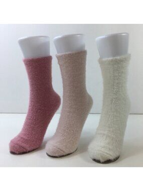 Fluffy Fuzzy Womens Socks 3-Pair Pack Dark Pink White Light Pink
